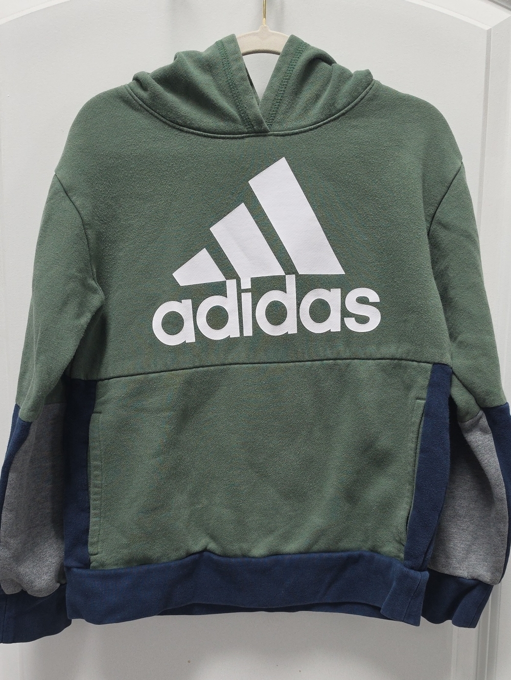 adidas Kids Green Hoodie with White Logo and Navy Accents